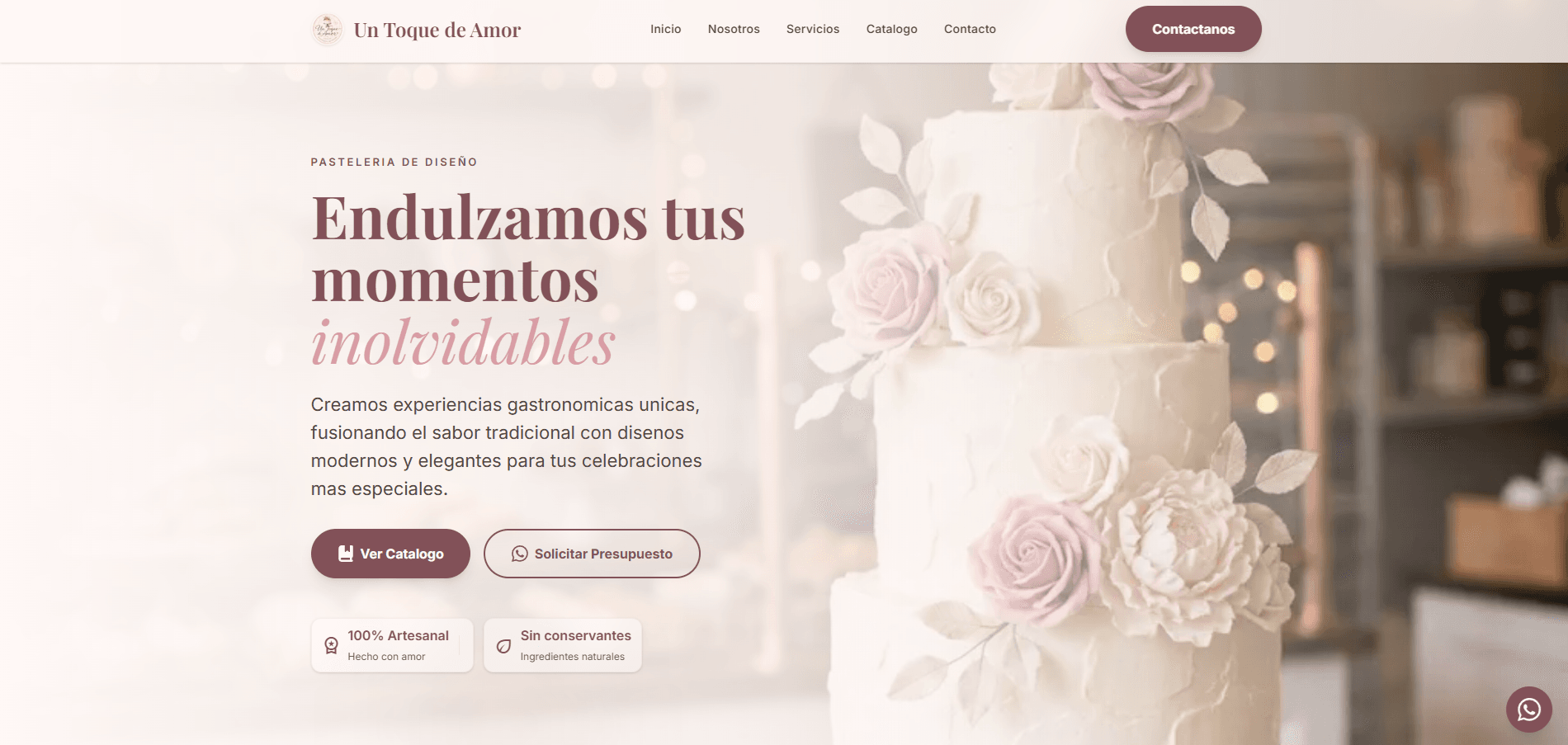 Sitio web de Un Toque de Amor con productos gastronómicos artesanales.
